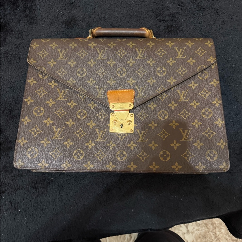 Louis Vuitton Brown Monogram Canvas Briefcase with Gold Clasp
